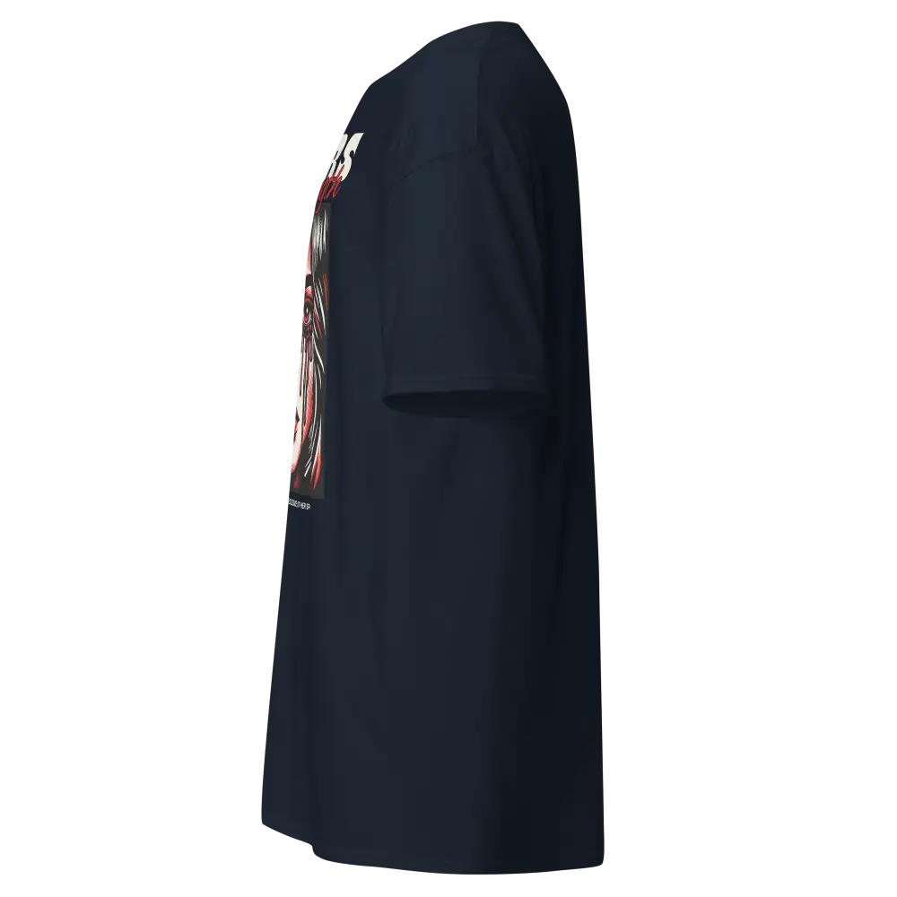 Navy blue long-sleeved crying woman graphic unisex adult tee