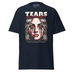 Navy blue crying woman graphic unisex adult tee with tears of strength shirt design