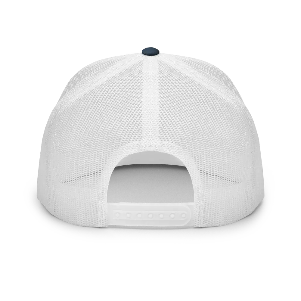 Unisex black mesh trucker cap from Redtorn Clothing with white mesh and adjustable strap