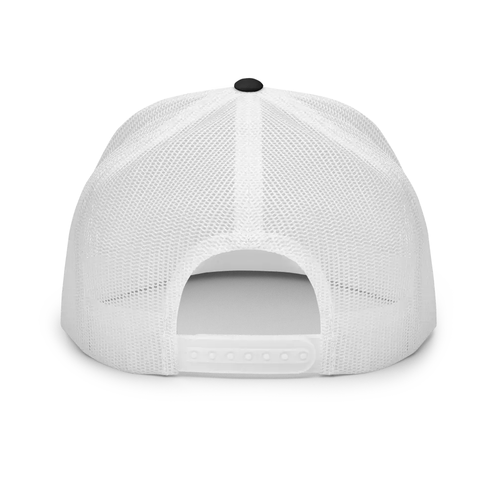 Unisex black mesh trucker cap from Redtorn Clothing with white mesh