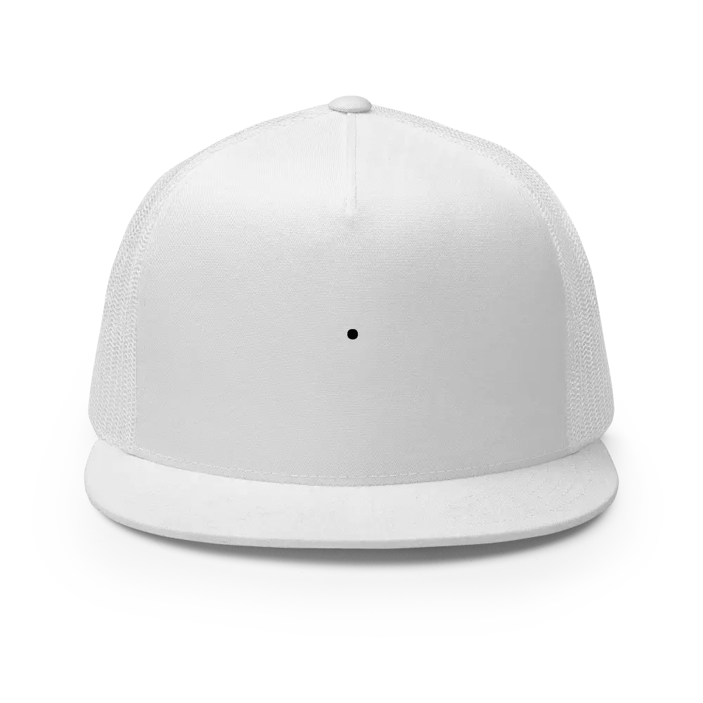 Unisex black mesh trucker cap with white flat brim and adjustable strap from Redtorn Clothing