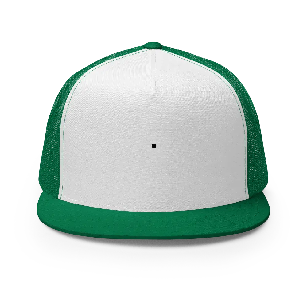 Unisex black mesh trucker cap in green and white snapback design by Redtorn Clothing