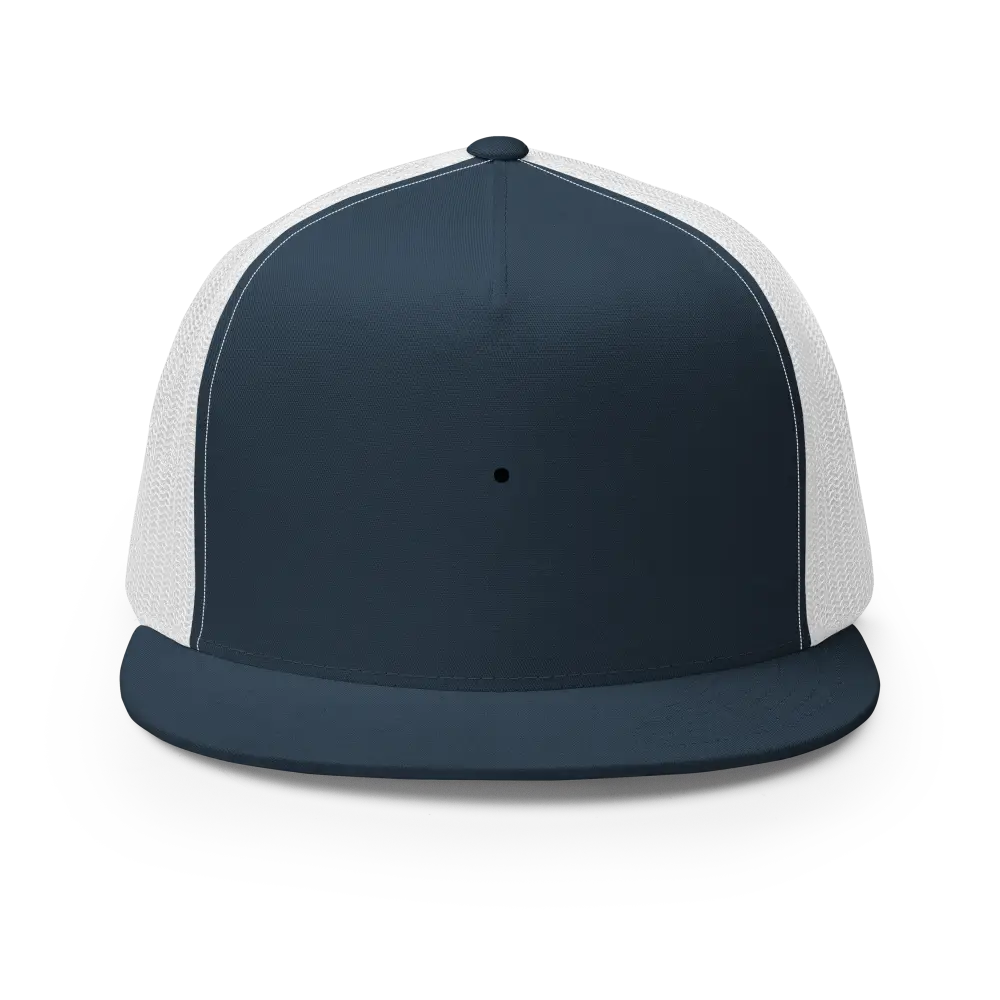 Unisex black mesh trucker cap in charcoal gray and white with flat brim from Redtorn Clothing