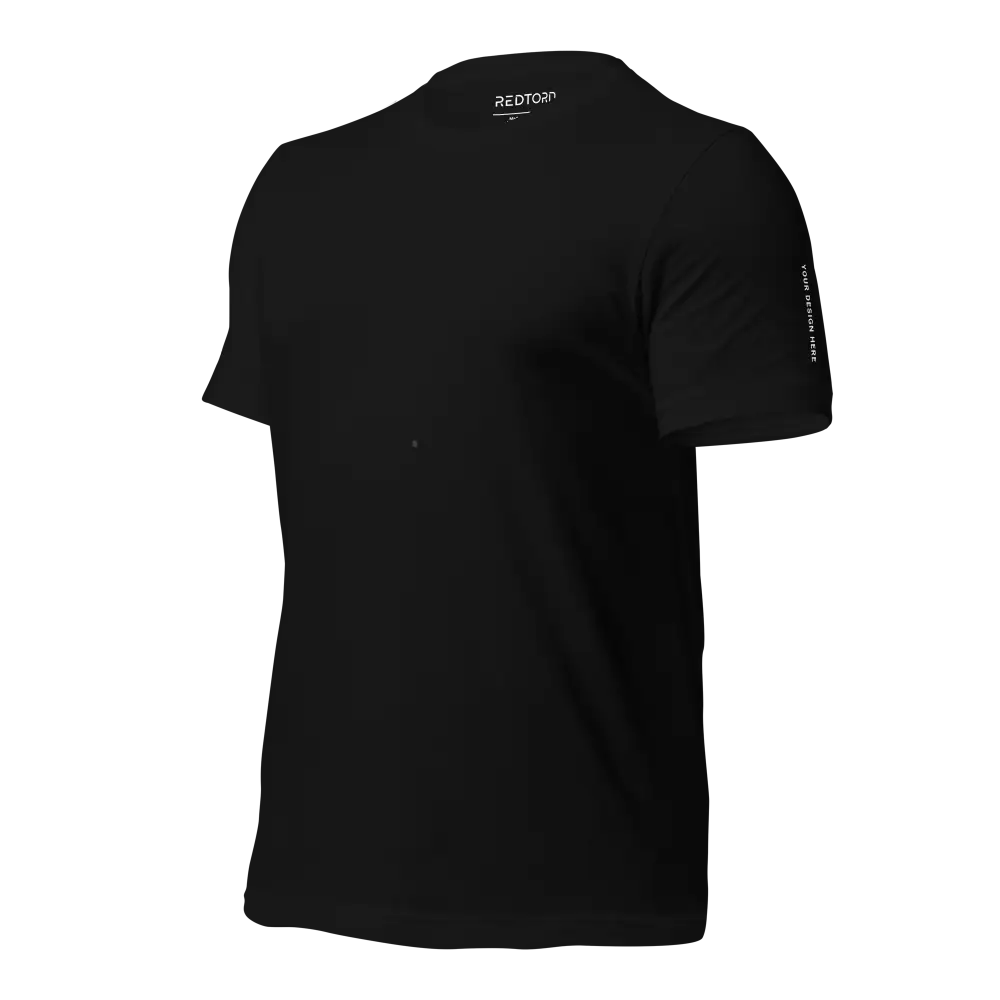Unisex black cotton t-shirt with white logo, short sleeves, crew neck