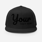 Black mesh trucker cap with snapback closure, unisex headwear