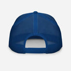 Royal blue mesh trucker cap with adjustable strap, unisex headwear