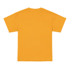 Unisex kids clothing Skull Check graphic design tee in mustard yellow