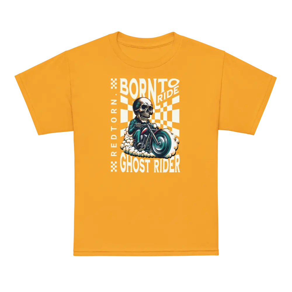 Skull Check Kids Graphic Tee: Unisex Yellow T-Shirt with Ghost Rider Design