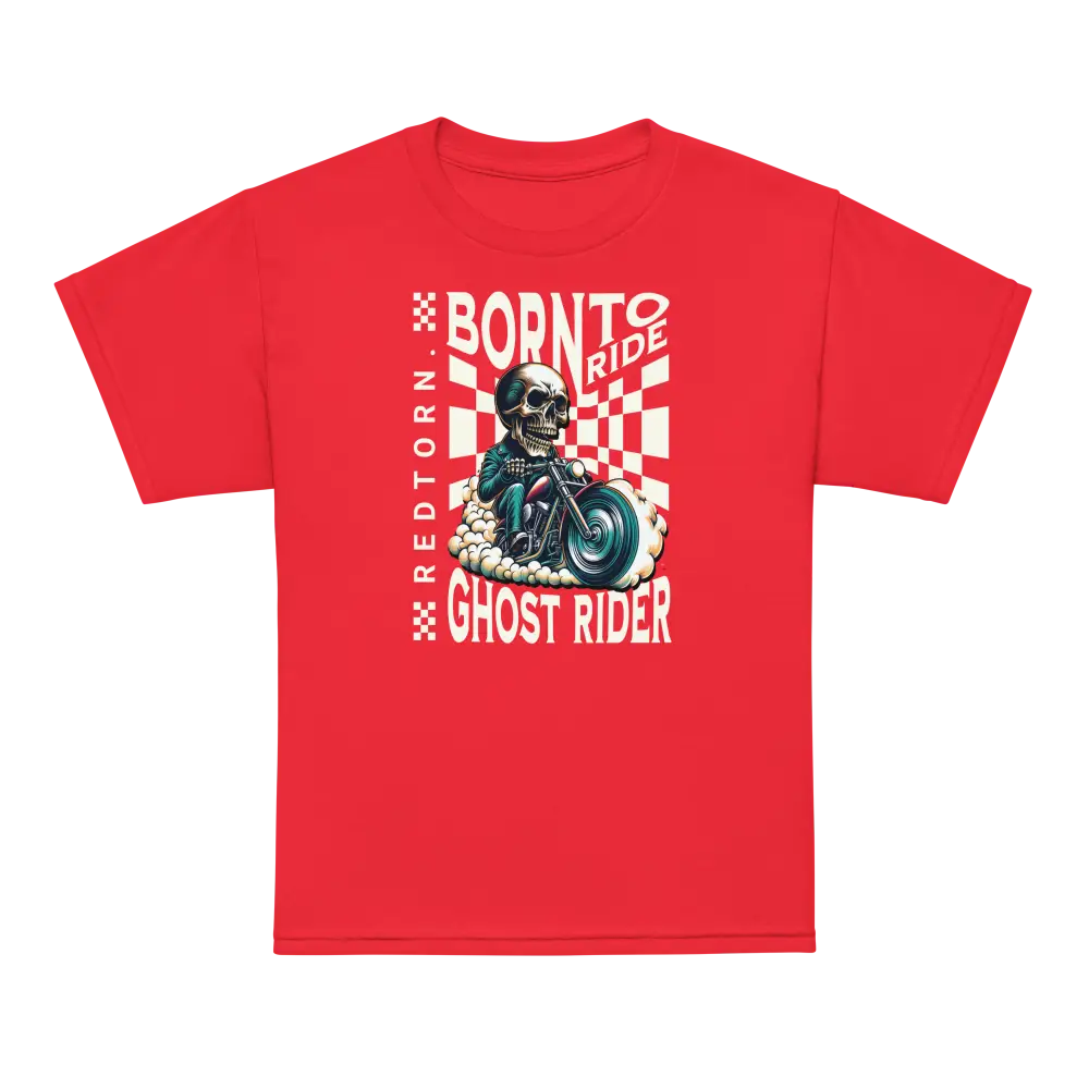 Unisex Skull Check Kids Graphic Tee with red Ghost Rider design