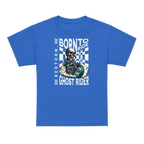 Royal blue Skull Check Kids Graphic Tee with skull and born to ride design